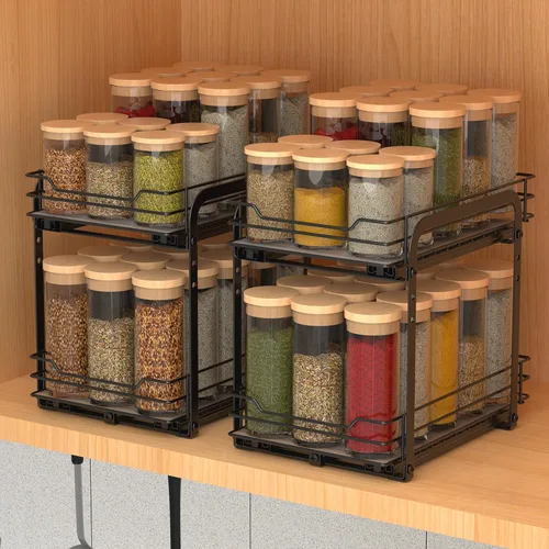 Miniatura 2 de BOIVSHI Estante de especias de 2 niveles, organizador de estantes de especias extraíbles para gabinete, cesta de metal resistente de altura