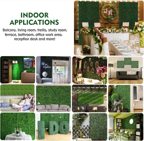 Miniatura 5 de 6 paneles artificiales de boj de 20 x 20 pulgadas, plantas de seto topiario con protección UV, tapetes de pared de césped sintético para exteriores