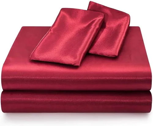 Miniatura 2 de Thmyo Juego de ropa de cama de satén de 3 piezas, sábana bajera ajustable de satén con fundas de almohada, suave, cómoda, hipoalergénica