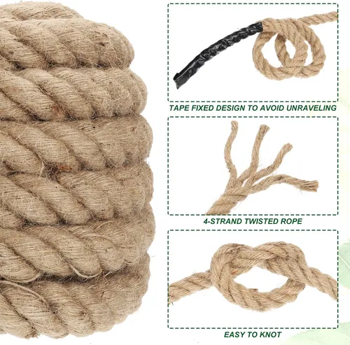 Miniatura 4 de PATIKIL Cuerda de yute trenzada de 1-1/2 pulgadas x 50 pies, cuerda de yute gruesa natural, cuerda de arpillera para muelles, barandillas