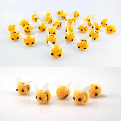 Miniatura 5 de SaktopDeco 28 piezas de fieltro de lana de abejas para manualidades, decoración de felpa de abeja para abeja, decoración de revelación de género