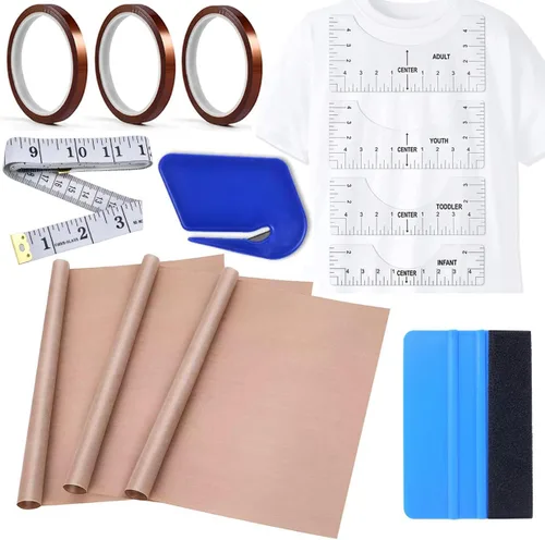 YOUlDIANZI Kits de herramientas para camisetas de sublimación - 4 reglas para camisetas T, paquete de 3 láminas de teflón para prensa térmica de 12