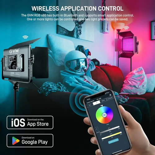 Miniatura 4 de GVM - Luz de video LED RGB con kits de iluminación, panel de luz LED 680RS 50W con control Bluetooth, 2 paquetes de iluminación de fotografía