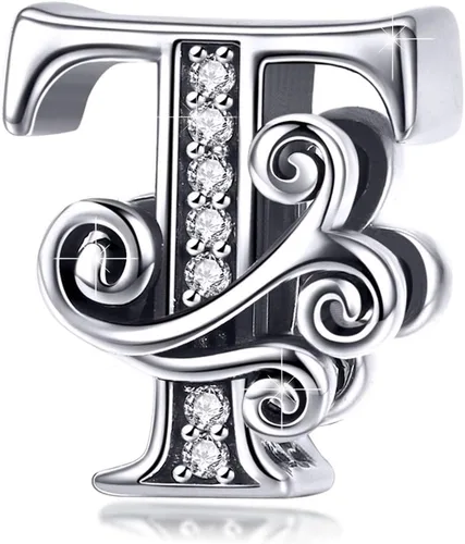 BISAER Dijes de plata de ley 925 con inicial de letra A-Z para pulseras, cuentas del alfabeto, regalos de joyería, Plata esterlina Diamante de