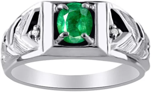 Miniatura 4 de Rylos Anillos para hombre, oro blanco de 14 quilates, anillo de diamante y ojo de tigre de 0.276 x 0.197in, anillos de piedras preciosas