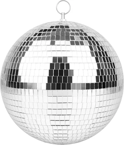 Bola de espejo para discoteca, DJ, club, fiesta, boda, decoración del hogar, bola de discoteca de 10 pulgadas con anillo para colgar, color blanco