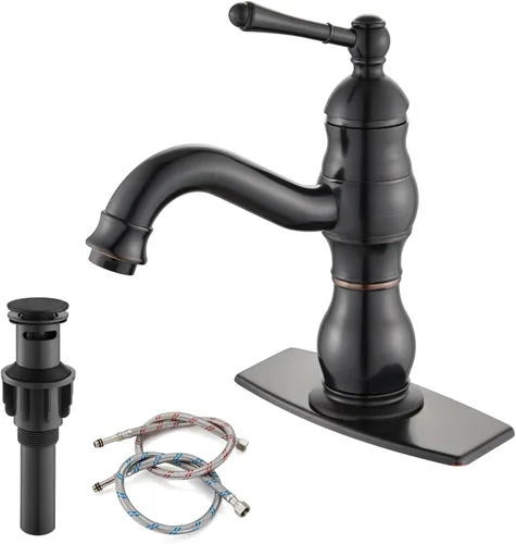 gotonovo Grifo de lavabo de baño de 1 agujero con mango único, grifo de tocador de lavabo con caño giratorio de 360°, grifo mezclador de lavabo con