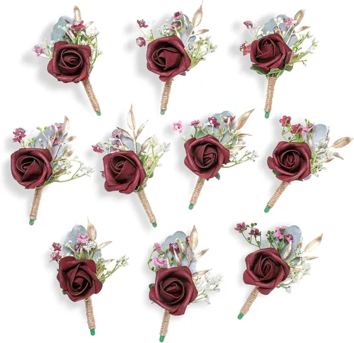 Miniatura 19 de Boutonnieres de aliento de bebé para hombre, juego de 2, blanco natural para novio y padrinos de boda con pin para boda rústica de otoño, vintage