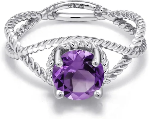 Miniatura 89 de Gem Stone King 7MM Round Gemstone Birthstone Solitaire Ring for Women Twisted Rope Band in 925 Sterling Silver Available in Sizes 5, 6, 7, 8, 9