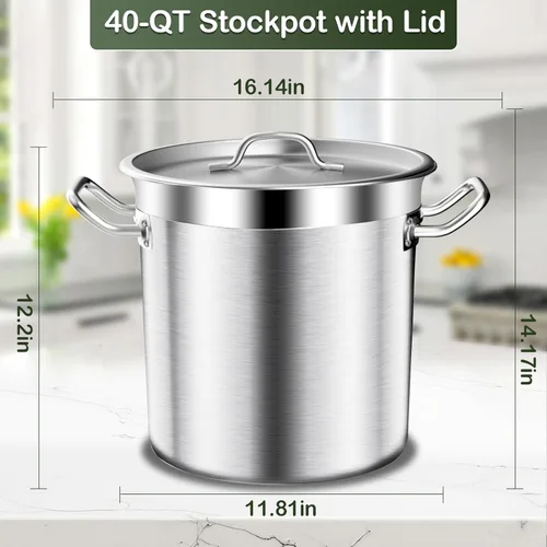 Miniatura 7 de Olla de acero inoxidable de 20 cuartos de galón con tapa, parte inferior de tres capas resistente de grado comercial olla grande y ollas para hervir
