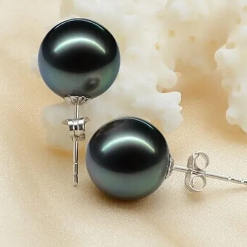 Miniatura 2 de Aretes de perlas negras para mujer, aretes de plata de ley