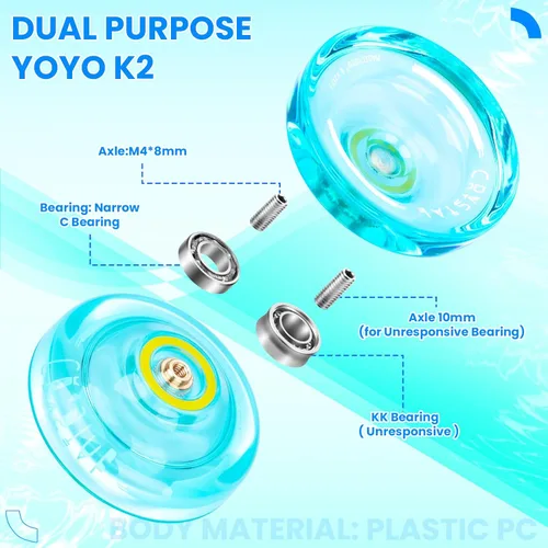 Miniatura 7 de MAGICYOYO Paquete de Regalo de 2 Yoyos - Yoyo Sensible K2 de Cristal y Yoyo Metálico No Sensible N11, Yoyo de Doble Propósito para Niños y Adultos