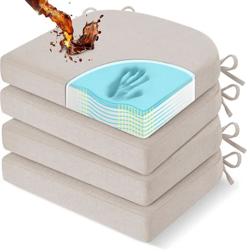 Miniatura 12 de downluxe Cojines para sillas de comedor, almohadillas de lino de espuma viscoelástica para sillas de cocina con lazos, cubierta impermeable, Beige
