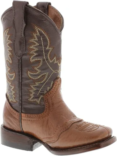 Miniatura 2 de Kids Grizzly Honey Brown Western Cowboy Boots Leather Solid Square Toe Botas