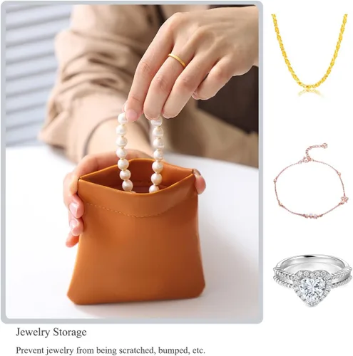 Miniatura 3 de Bolsa de Cosméticos de Bolsillo, Bolsa de Maquillaje de Cuero Impermeable con Cierre por Presión, Organizador Portátil de Artículos de Aseo