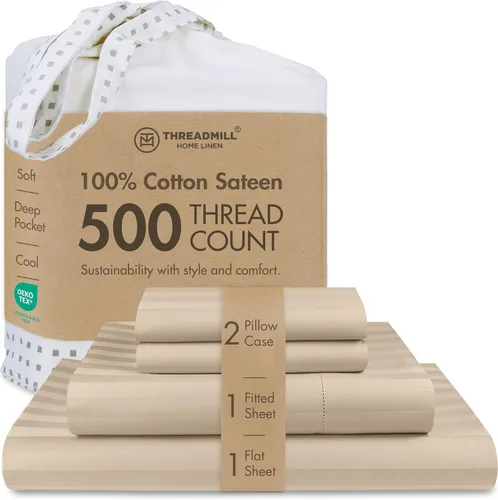 Miniatura 20 de Threadmill - Sábanas de algodón de lujo para hotel, tamaño King, 100% algodón, 500 hilos con bolsillo profundo, ajuste cómodo, suaves y frescas