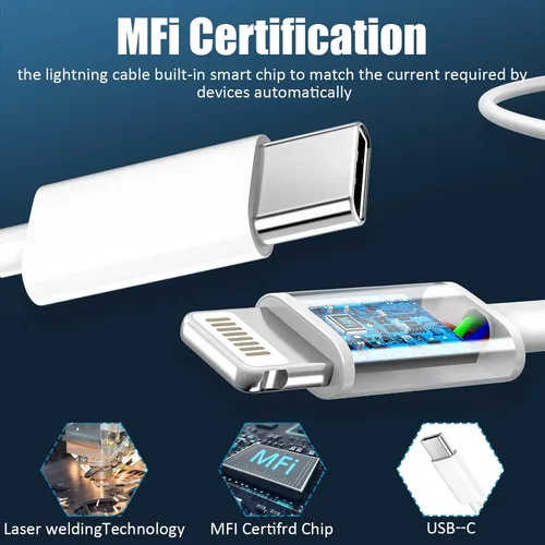 Miniatura 2 de DiHines Cargador rápido para teléfono 14 13 12 11, cable de carga Lightning de 3 pies con bloque de carga USB C de 20 W para teléfono 14/14 Pro