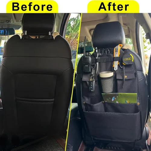 Miniatura 6 de Organizador de respaldo de asiento de coche negro con múltiples bolsillos y ganchos