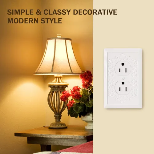 Miniatura 8 de Cubiertas de enchufe decorativas modernas de estilo clásico con diseño en relieve de pétalo, blanco, placa de pared para receptáculo eléctrico