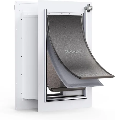 Baboni - Puerta para mascotas para pared, con 3 solapas, marco de acero y túnel expansible, cerradura de aluminio, con doble solapa, resistente y