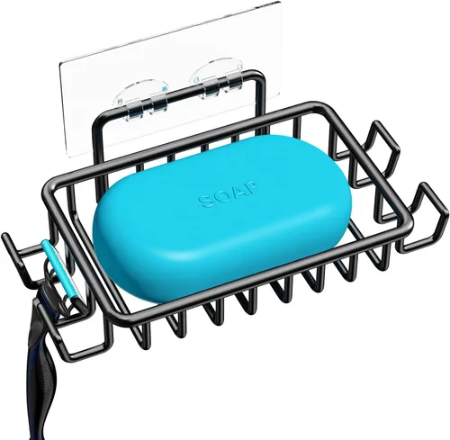 Miniatura 17 de Nieifi Jabonera de barra para pared de ducha con 4 ganchos, jabonera adhesiva de acero inoxidable para baño, color plateado A-Silver