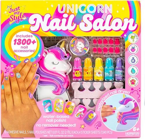 Just My Style Arte de uñas de unicornio arcoíris, juego de esmalte de uñas para niños, kit de uñas de unicornio, gran actividad para fiesta de