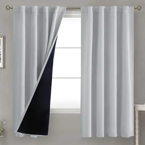 Miniatura 110 de BGment Cortinas 100% opacas beige de 63 pulgadas de largo con forro aislante térmico, bolsillo para varilla y lengüeta trasera de doble capa
