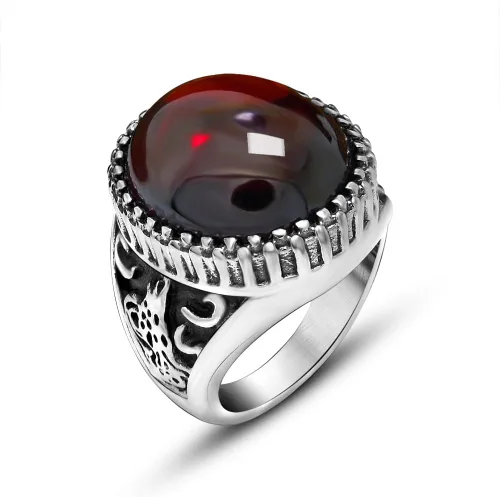 Anillo de piedra de ágata roja vintage, plata de ley 925, corte ovalado, anillo de Onxy rojo, hecho a mano, anillo de piedra natural turca, anillo