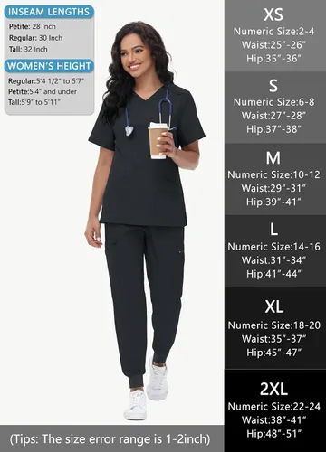 Miniatura 6 de Pantalones quirúrgicos de cintura alta para mujer, 8 bolsillos, ajustados, cintura cónica, puños acanalados en los tobillos