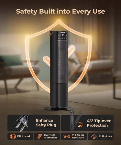 Miniatura 3 de Abolee Calentadores espaciales para uso en interiores, calentador eléctrico de 26 pulgadas y 12 pies/s con control remoto, calentador de torre