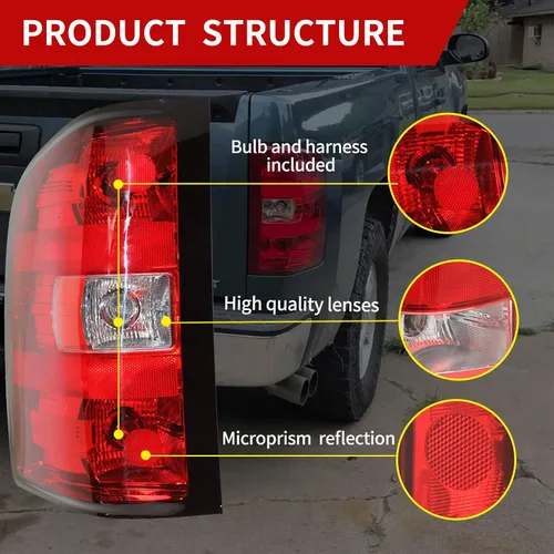 Miniatura 5 de Conjunto de luz trasera del lado del conductor para camioneta pickup Chevy Silverado estilo de fábrica 2007-2013 OE con bombillas y arnés