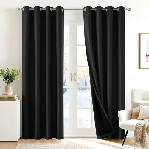 Miniatura 38 de Deconovo Cortinas 100% opacas, cortinas de ventana con aislamiento térmico, paneles reductores de ruido, cortinas de forro negro, con ojales