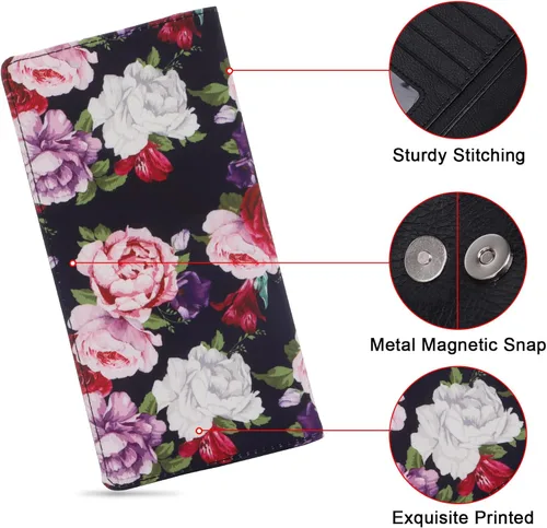 Miniatura 72 de HUA ANGEL Billetera para mujer, ultra delgada y delgada, con bloqueo RFID, tarjetero de crédito, doble embrague, carteras largas, regalo para A-ámbar