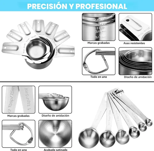 Miniatura 8 de AIKEXIN Juego de 20 tazas y cucharas medidoras de acero inoxidable, cucharas medidoras de plástico para ingredientes secos y líquidos, utensilios