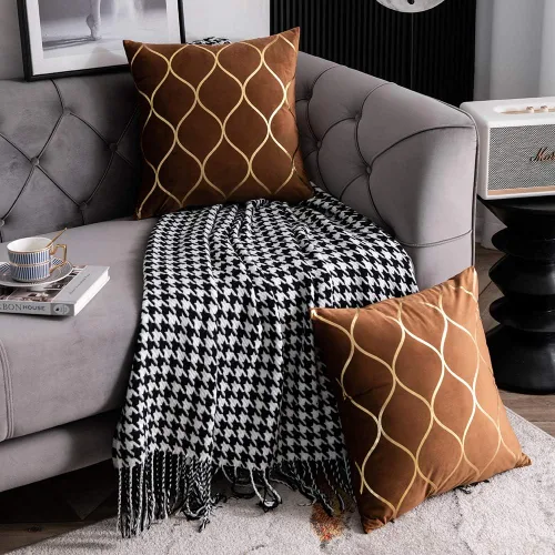 Miniatura 4 de DEZENE Fundas de almohada de terciopelo dorado de 16 x 16 pulgadas: paquete de 2 fundas de almohada cuadradas decorativas para dormitorio, sofá