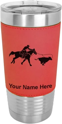 Miniatura 18 de LaserGram Vaso aislado al vacío de 20 onzas, con grabado personalizado incluido (cuero sintético, estilo béisbol)