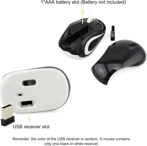 Miniatura 6 de Mini mouse inalámbrico para computadora, tamaño pequeño, portátil, compacto de viaje, USB óptico de 3 botones, 1000 DPI, mouse inalámbrico para Negro