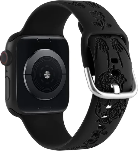Miniatura 2 de Correa de silicona con grabado floral de Halloween, compatible con Apple Watch 38 40 1.614 in 42 44 46 1.929 in, para mujeres y hombres, correa