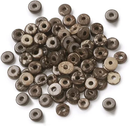 Miniatura 8 de Fashewelry 100 cuentas espaciadoras planas redondas de coco de 0.315 pulgadas (0.354 in), cuentas sueltas para hacer joyas de bricolaje con agujero