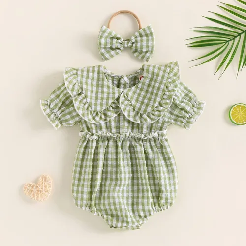 Miniatura 2 de 2 piezas de ropa para bebé recién nacido, overol a rayas, traje de diadema para niñas de 0 a 24 meses