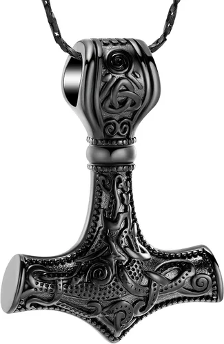 Miniatura 9 de Joyería de cremación de martillo de Thor vikingo nórdico Mjolnir para cenizas para mujeres y hombres, collar de urna de nudo celta de acero