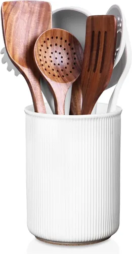 Miniatura 14 de LoeJan Soporte para Utensilios de 3 Compartimentos, Recipiente para Utensilios Extra Grande, Organizador de Utensilios de Cerámica Estable, Juego