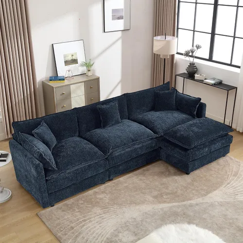 Miniatura 48 de Setawix Sofá Profundo de 3 Plazas con Otomana, Sofás de Nube en Forma de L de 112.2" para Sala de Estar, Sofá de Nube de Chenilla con Asiento Café