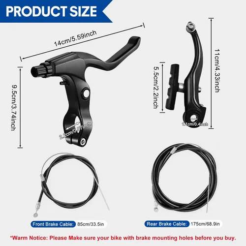 Miniatura 2 de Juego de frenos de bicicleta tipo V delanteros y traseros para bicicleta, palanca de freno MTB, kit de cables interiores y exteriores con llaves