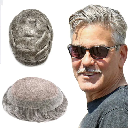 Miniatura 26 de Monofilamento fino para hombre, sistema de cabello humano Remy, piel de polietileno transparente alrededor del postizo de monofilamento, peluca