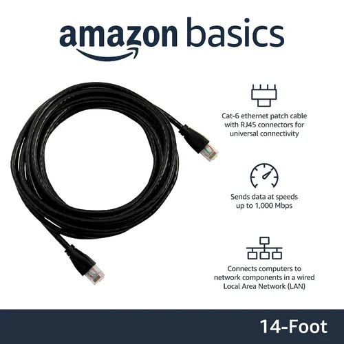 Miniatura 2 de Amazon Basics Cable de conexión Ethernet RJ45 Cat-6, velocidad de transferencia de 1 Gbps, conectores chapados en oro, 14 pies, negro, paquete de 10