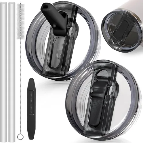 Miniatura 24 de 14 oz Tapa con popote abatible de repuesto para accesorios de vaso Stanley, 2 tapas antiderrames a prueba de derrames para vasos Stanley de 14 oz