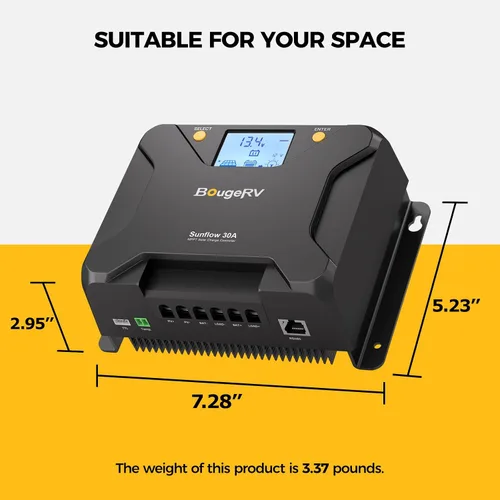 Miniatura 7 de BougeRV MPPT Controlador de carga solar de 30 A, con corte a baja temperatura, control de aplicación, LCD retroiluminado, regulador de panel solar