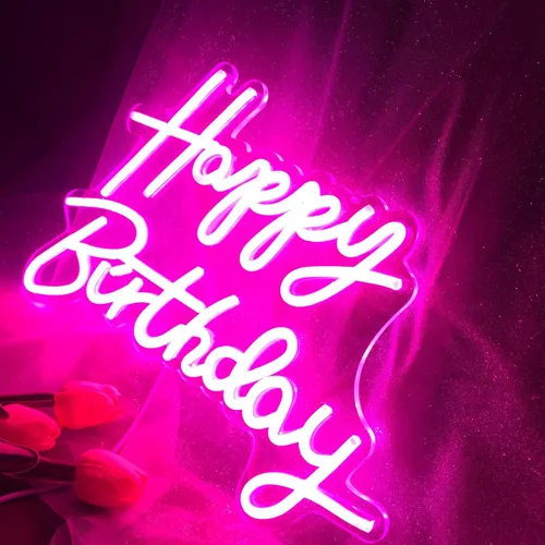 Miniatura 7 de Letrero de neón de feliz cumpleaños, reutilizable, luz LED de neón rosa, decoración de fiesta de cumpleaños, funciona con USB, decorativo para telón