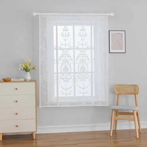 Miniatura 2 de Cortinas romanas transparentes con lazo para baño, cortina semitransparente con bolsillo para barra para cocina, cortina bordada para habitación